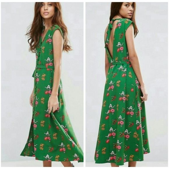 green midi tea dress